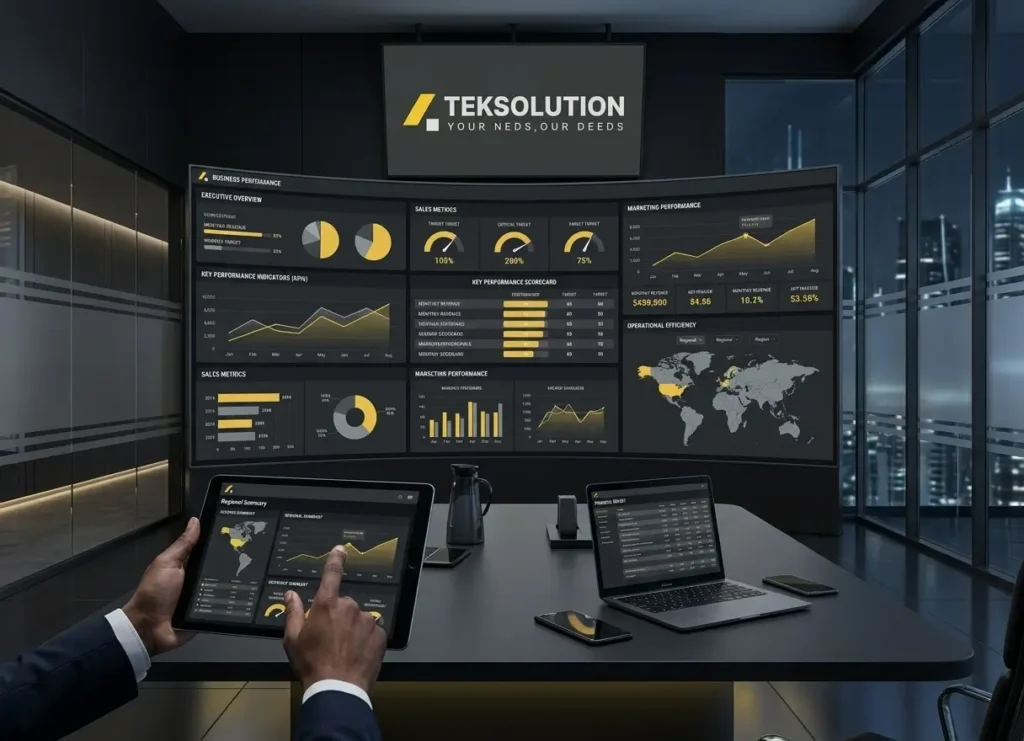 Dashboard reporting services for business data visualization and performance tracking