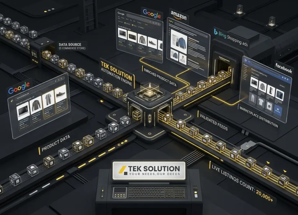 Shopping feed automation services for syncing ecommerce product data across sales channels
